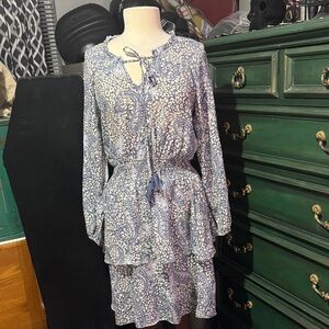 Chic Blue Paisley Long Sleeve Dress